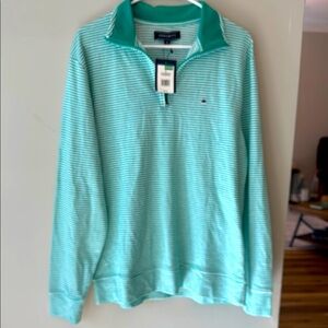 NWT Crown & Ivy Green Striped Pullover 1/4 Zip for Men